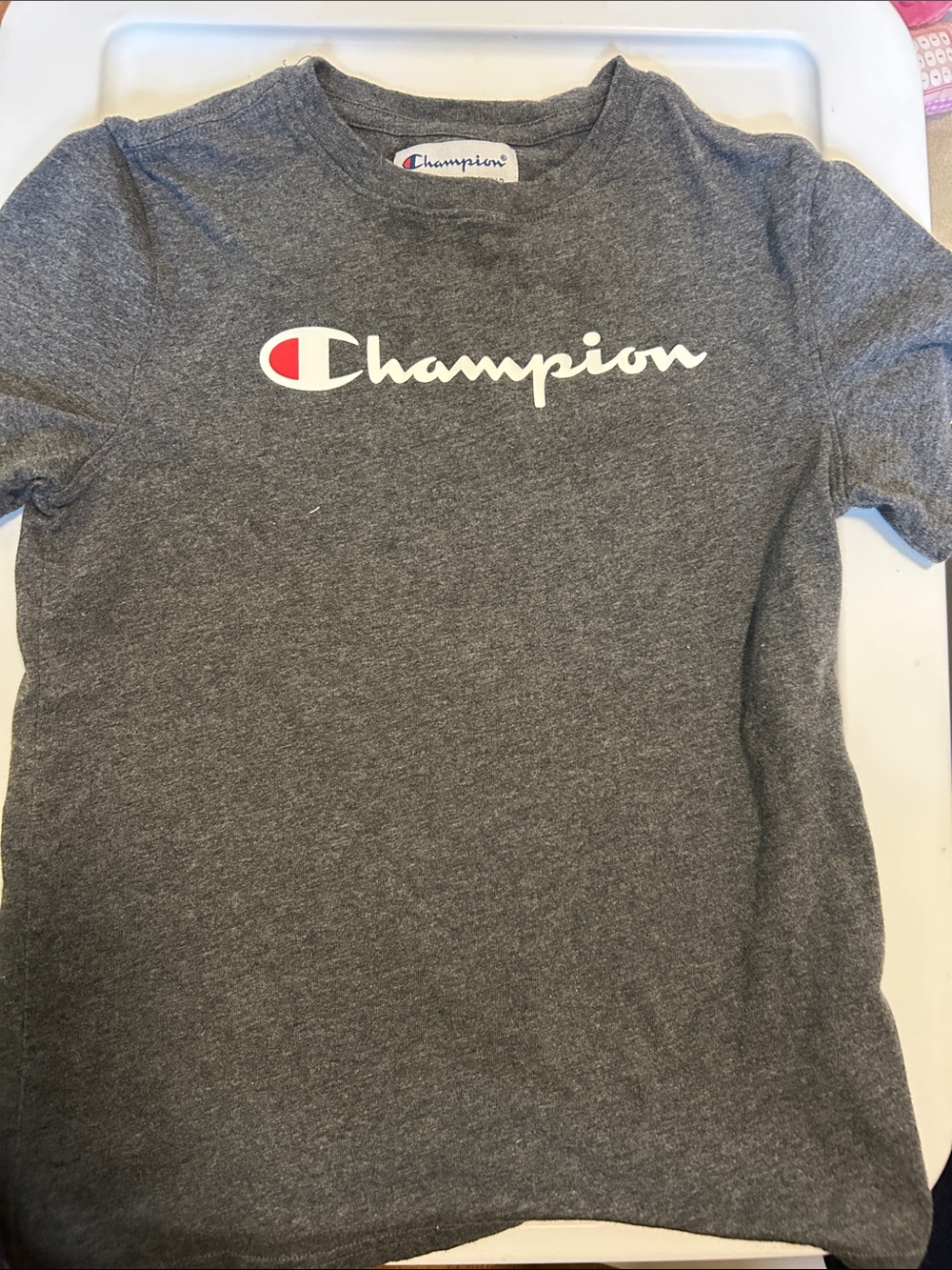 Champion Kids Gray Short-Sleeve Logo Tee with Red Accent